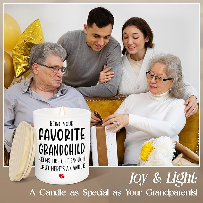 TEEZWONDER Mothers Day Gifts for Grandma - Favorite Grandchild Long Lasting Vanilla Lavender Candle 10 oz - Funny Mother's Day Fathers Day Birthday Gifts for Grandma Grandpa from Grandkids