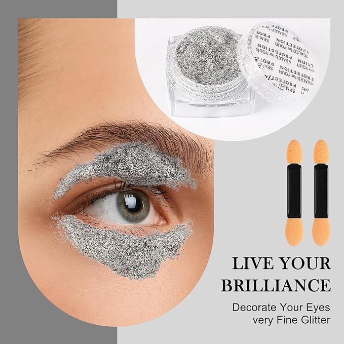Glitter Body Face Hair Makeup Festival Gel, 6 Shapes Clear Silver Rave Glitter Face Pain Glitter Eyeshadow for Kids Women Girls Singer Concerts Festival Rave Accessories