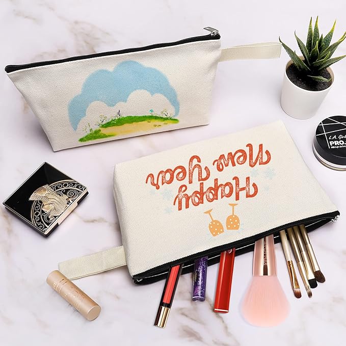 10 Pieces Cotton Canvas Makeup Bag with Bottom, Multi-Purpose Cosmetic Bag with Zipper Travel Toiletry Pouch, Blank DIY Craft Bag Pencil Bag (S, Black) (MN-WB07)