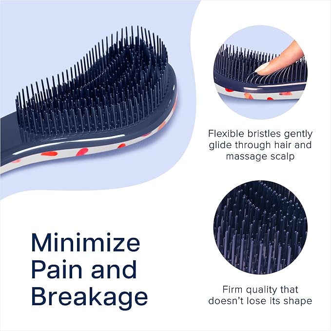 Crave Naturals Glide Thru Detangling Hair Brush for Adults and Kids - Detangler Hairbrush for Curly or Straight, Wet or Dry Hair - Gentle on Tangles Hair Comb - Purple and Pink Hearts (Pack of 2)