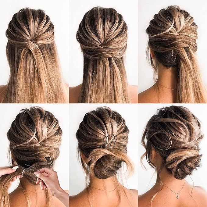 8 Pieces Side Combs, Metal Fork Clip Pins for Buns, 4 Prong Updo U-Shape Sticks for Women Hair Styling Tool Accessories