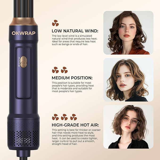 6 in ONE Blow Dryer Brush,Air Curling Iron Round Brush for Blow Out 1000W,Ionic Hair Dryer Brush for Women, Blowout Brush Air Styler Curler