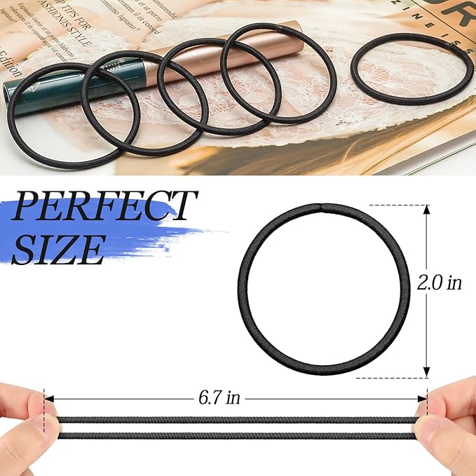 100PCS Black Hair Ties For Thick Hair, Ponytail Holders Hair Ties No Damage For Women, Elastic Thick Hair Ties Hair Bands For Girl Thin Hair (Black)