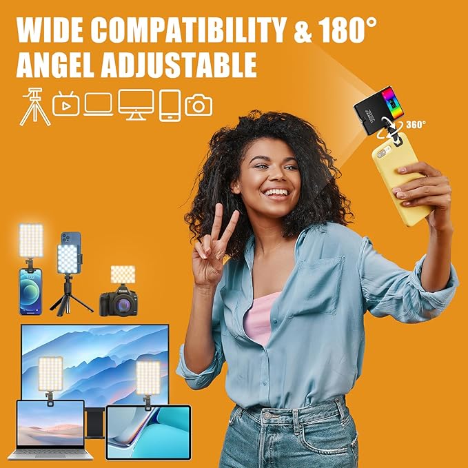 RGB Selfie Light for Phone, 90 LED Phone Light with 360° Full Color CRI 95+ Dimmable 2500K-8500K, 3000mAh Video Light for Phone iPad, Laptop, Makeup, TikTok, Selfie, Vlog, Video Conference