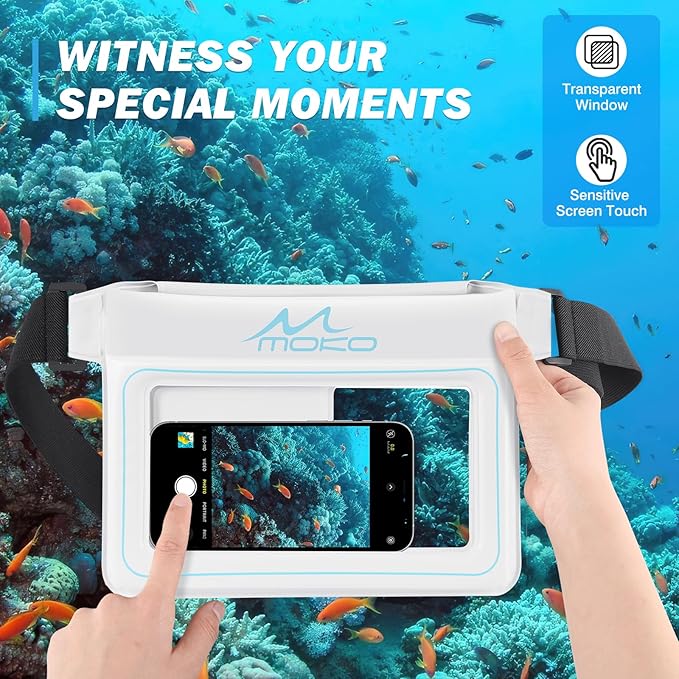 MoKo Waterproof Phone Pouch Pack, Floating Large Capacity Dry Bag for Kayaking Snorkeling Swimming, Compatible with iPhone 15 14 13 12 11 Pro Max X/Xr/Xs Max, Galaxy S23 Ultra/Note 20 Ultra, White