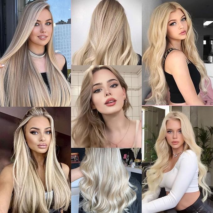12 PCS Blonde Hair Extensions Clip in for Kids, 20 Inch Colored Party Synthetic Neon Highlights Extensions, Rainbow Hair Accessories for Girls Women Hair Pieces