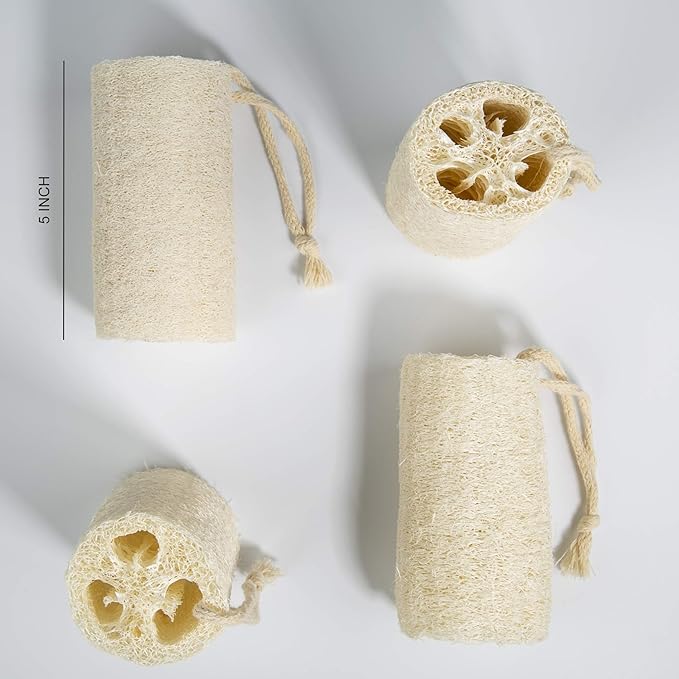 5" Natural Loofah Exfoliating Body Sponge Scrubber for Skin Care in Bath Spa Shower Pack of 4