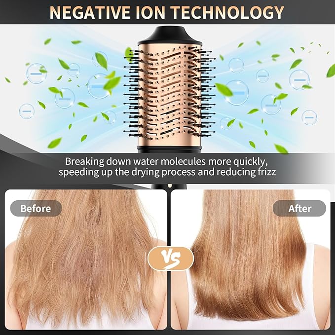 Hair Dryer Brush, 4 in 1 Ionic Blow Dryer Brush with Oval Titanium Barrel, Hair Dryer and Styler Volumizer for Drying, Straightening, Curling and Voluming, Black