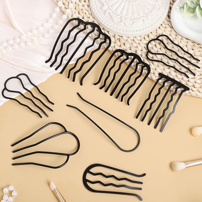 8 Piece U-Shape Hair Combs for Women's French Twist Updo and Bun Vintage Styling, 5 Style