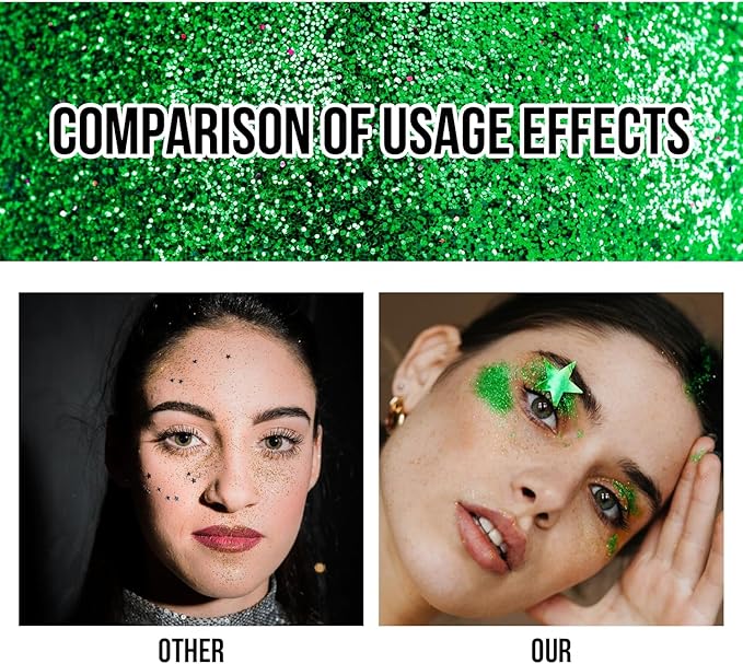 Brzeaf Waterproof Green Body Glitter Stick, Chunky Glitter for Face/Body/Hair/Eyes/Lip, Singer Concert Music Rave Festival, Glitter Stick Makeup & Face Glitter Gel for Women Men 0.56 OZ