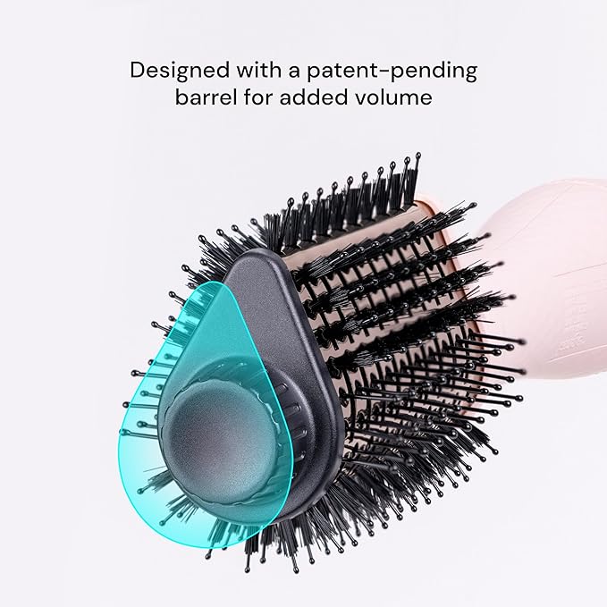L'ANGE HAIR Le Volume Elevé 65MM 2-in-1 Titanium Brush Dryer | Dry and Style | Unique Teardrop Shape Barrel | 3 Heat Settings | 360° Vented Airflow | Ionic Technology for Frizz-Free Styling (Blush)