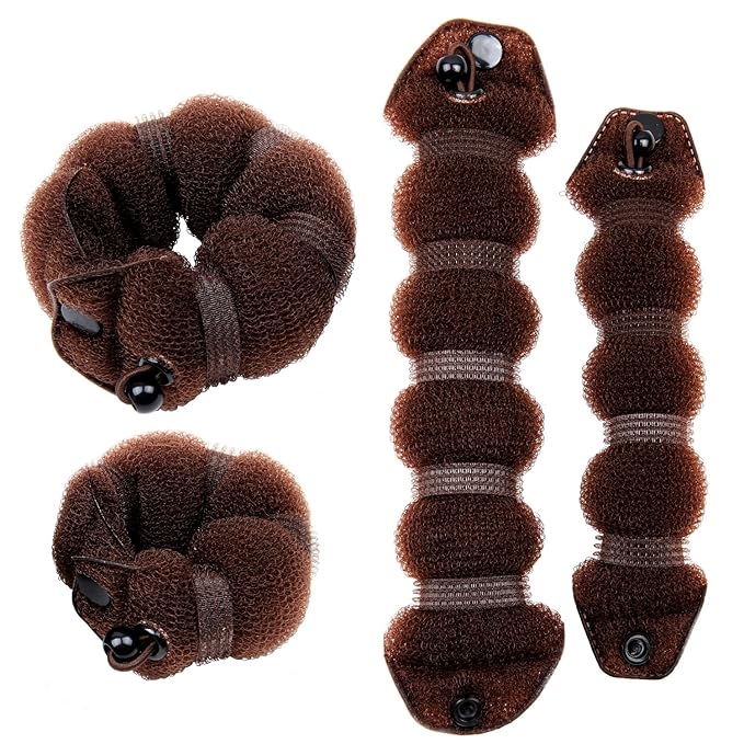 Buns 2 Pieces Magic Hair Styling Styler Twist Ring Former Shaper Doughnut Donut Chignon Bun Maker Clip Hair Curler Accessory Small & Large (Brown)