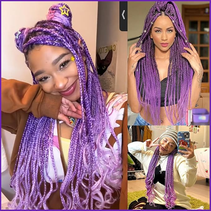 Ombre Purple Pre stretched Braiding Hair 2 Packs Pre feathered Braid Hair Extensions 30 Inches Hair Braids