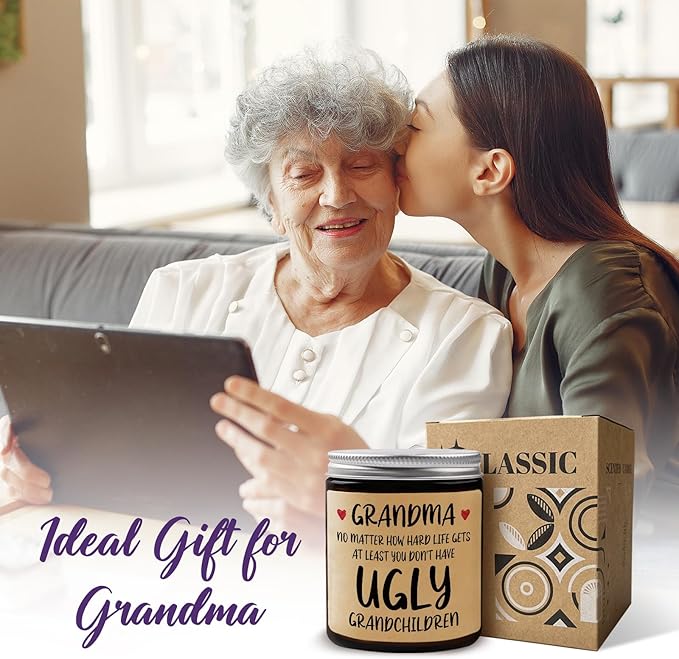 Niyewsor Grandma Gifts, Mothers Day Gifts for Grandma, Lavender Scented Soy Wax Candle, Grandmas Birthday Gift from Grandchildren Granddaughter Grandkids, Handmade, 7oz