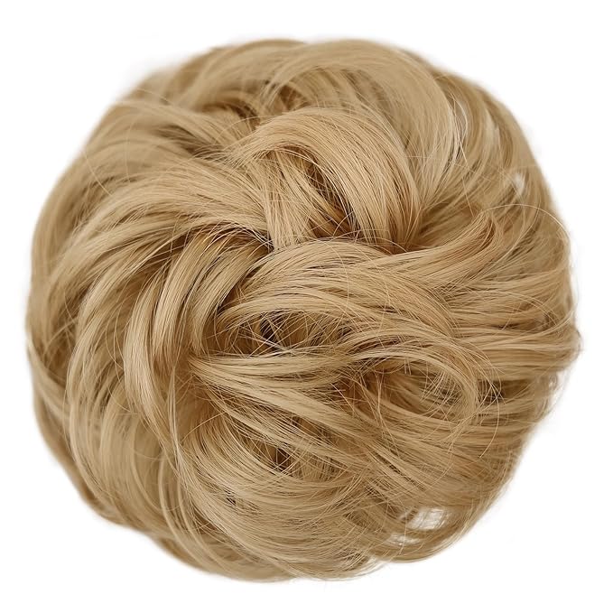 MORICA 1PCS Messy Hair Bun Hair Scrunchies Extension Curly Wavy Messy Bun Hair Synthetic Chignon Hairpieces for Women(24(Natural Blonde))