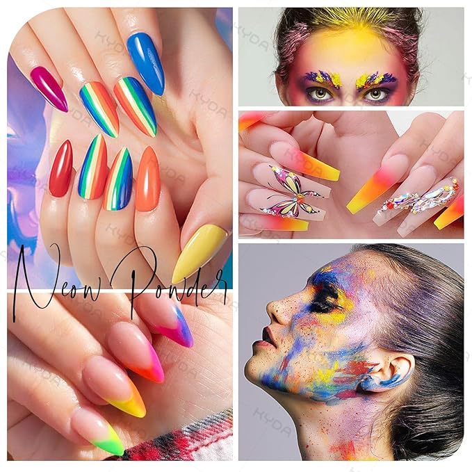 Ownest 12 Boxes Pigment Nail Powder, Colorful Fluorescent Color Nail Pigments Dust Nail Glitter Gradient Iridescent Nail Art Decoration, Neon Nail Powder, High Pigment for Eyes Body Paint