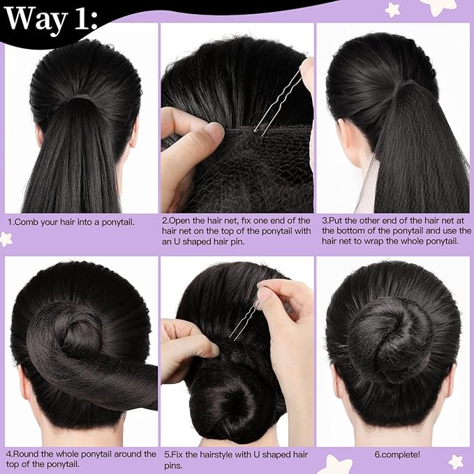 FANDAMEI 30cm Hair Net for Kids, Invisible Hair Nets 20PCS with 40PCS U Shaped Hair Pins, Hair Nets for Buns, Bun Hair Nets for Ballet Girls Hair Accessories Set for Women, Girls-Black