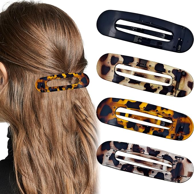4PCS Flat Hair Clips for Women, Round Lay Down Hair Claw Clips for Thin Thick Hair, Alligator Hair Clips for a Sleek Look Strong Hold French Barrettes Fashion Styling Accessories for Girls