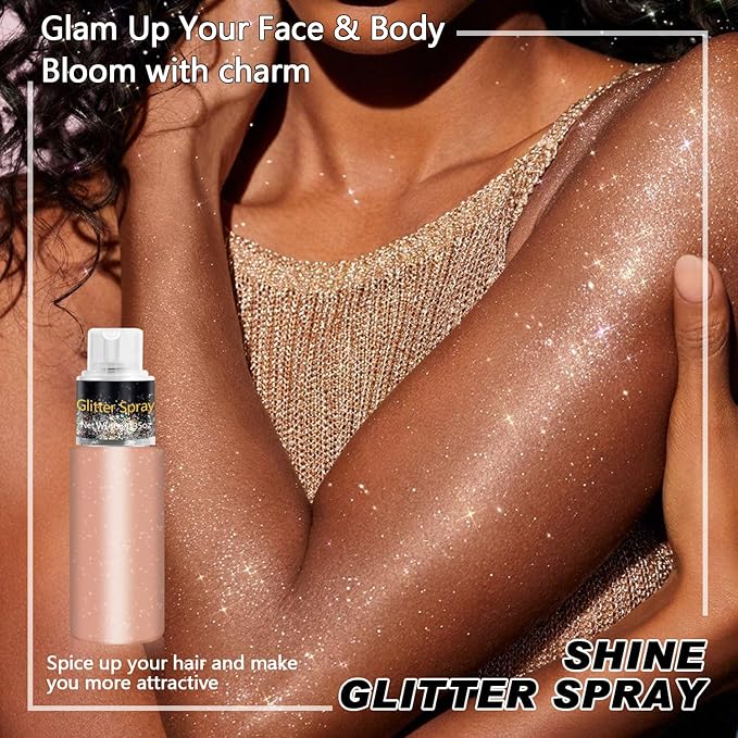 Hair and Body Glitter Spray, Holographic Glitter Highlighter Powder, Face Body Clothes Shiny Glitter, Loose Shimmer Hairspray Festival Rave Prom Accessories, 10g (06# Champagne)