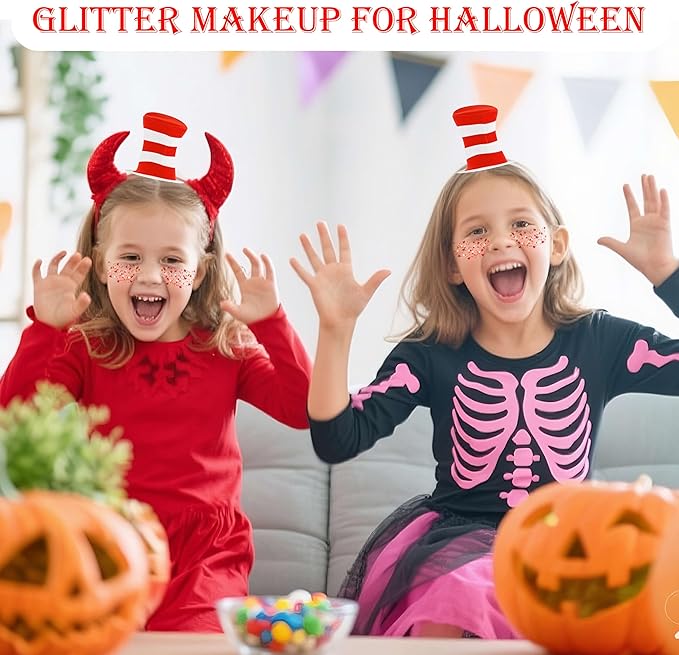 MEICOLY Red and White Face Body Glitter for Reading Week World Book Day,Dr. Week Seuse Costume Accessory for Kids Adults,Book Character Costumes for Kids,Cosplay Accessories for Halloween Festival