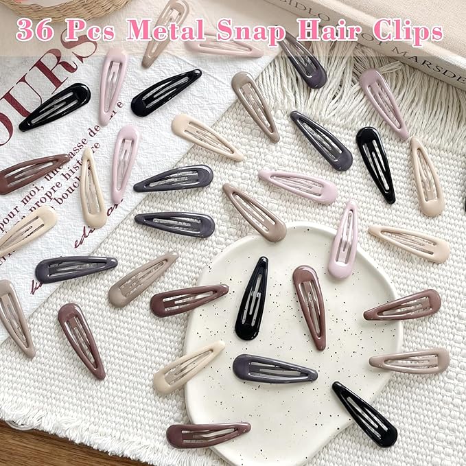 36 PCS 2 Inch Metal Snap Hair Clips Water Drop No Slip for Women & Girls,Strong Hold Matte Hair Clips for Thick Hair & Thin Hair,Hair Barrettes for Women.Metal Snap Clips Accessories
