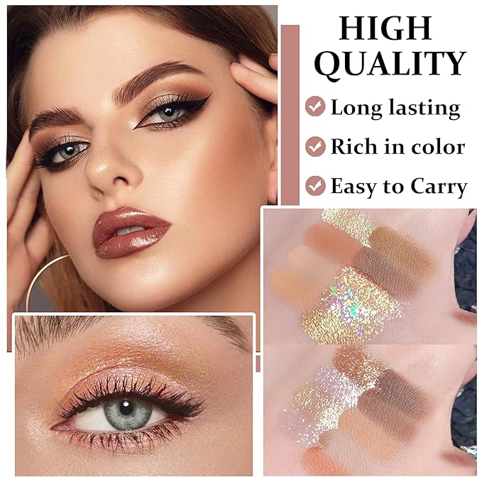9 Colors Matte Naked Eyeshadow Palette Natural Nude Shimmer Glitter Eyeshadow Palette Ultra-Blendable Highly Pigmented Eye Shadow Makeup Palette with Brush-01 Peach Style