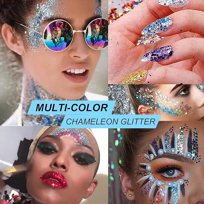 Holographic Body Glitter Gel for Face, Body, Nail, Super Long Lasting Waterproof Quick Dry Liquid Chunky Glitter Eyeshadow for St. Patrick's Day Makeup Accessories, 1oz (Gold)