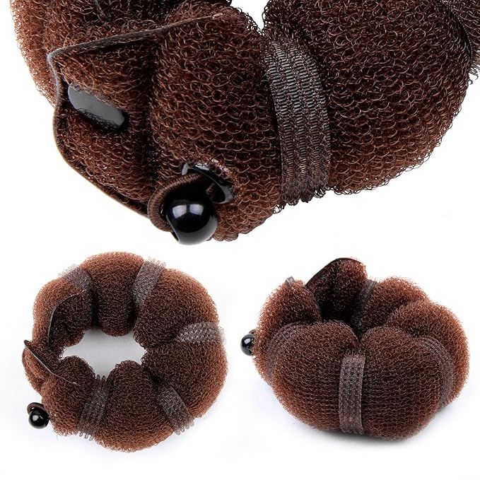 Buns 2 Pieces Magic Hair Styling Styler Twist Ring Former Shaper Doughnut Donut Chignon Bun Maker Clip Hair Curler Accessory Small & Large (Brown)