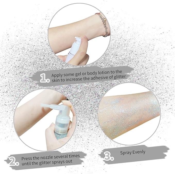 MEICOLY Silver Hair and Body Glitter Spray,Shinny Sparkle Glitter Spray for Clothes,Loose Shimmer Hairspray for Festival Rave Makeup/Stage Performance,Lightweight,25g/0.88OZ