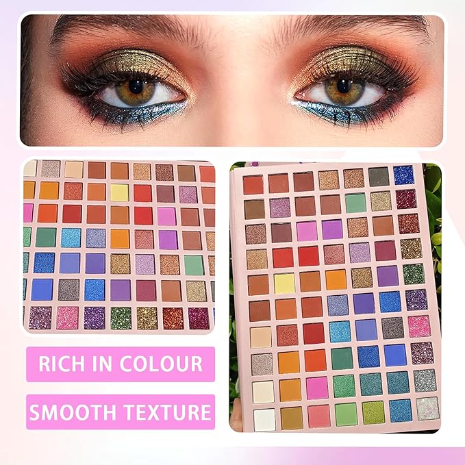 70 Colors Eyeshadow Palette,Matte Glitter Eyeshadow Makeup Palette with Eyeshadow Brush,Highly Pigmented Colorful Shimmer Eye Shadow Palette Makeup Kit for Women B
