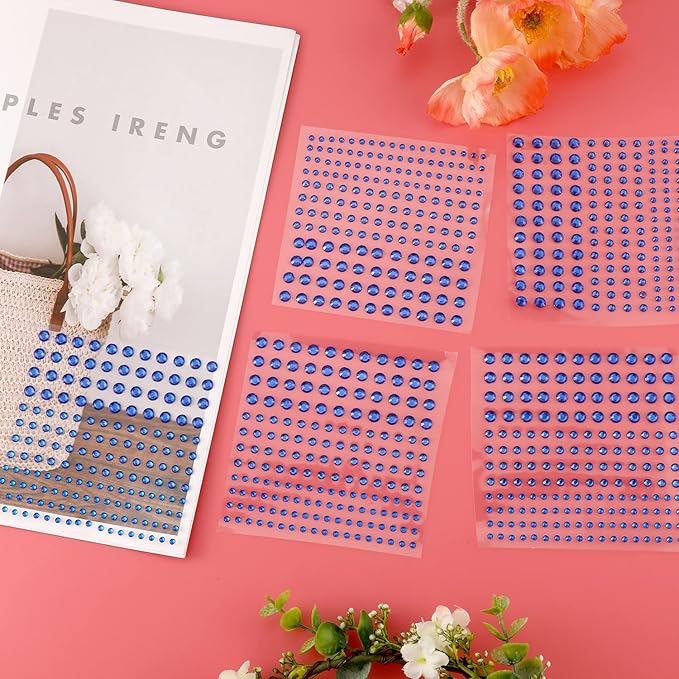 5 Sheets Face Gems Jewels Rhinestone Stickers, 4 Size Self-Adhesive DIY Bling Jewel Crystal Craft for Nails Hair Face Eyes Body Makeup (Blue)