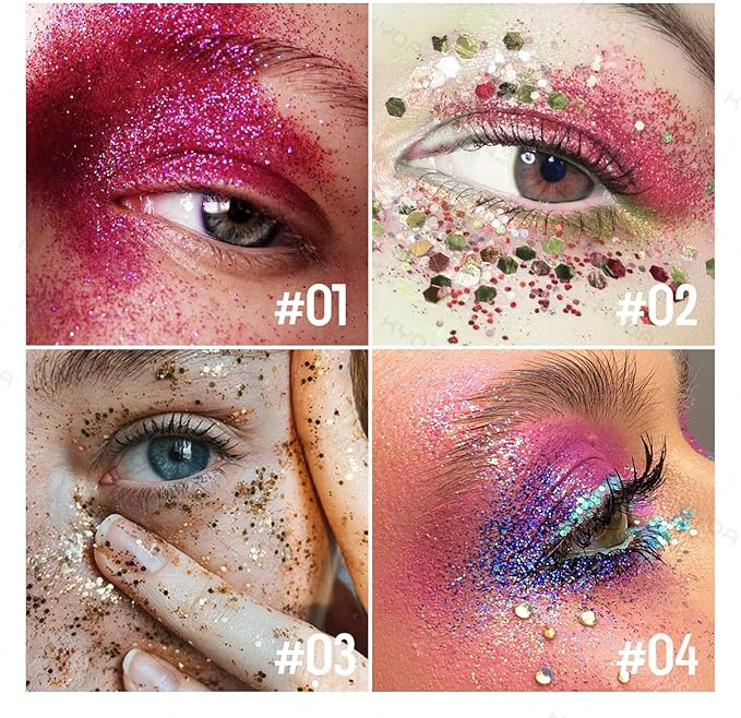 KYDA Body Glitter Stick, Chunky Glitter Gel for Face Body Hair, Sparkling Holographic Mermaid Sequins Paint, Waterproof Multiuse Makeup Glitter Gel, Golden