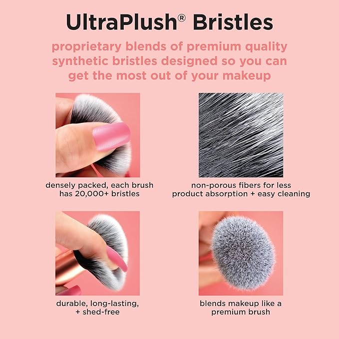 Real Techniques 11 Piece Travel Fantasy Mini Brush Set, Travel Size Makeup Brushes For Foundation Eyeshadow, Powder, Blush, Contour, & Concealer, Makeup Bag Included, Gift Set, Cruelty-Free