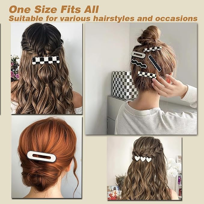 16 Pieces Women's Hair Clips, Black & White Plaid Cute Hair Clips, Simple Geometric Duckbill Clips, No Bend Korean Styling Minimalist Hair Accessories, Women's Gifts