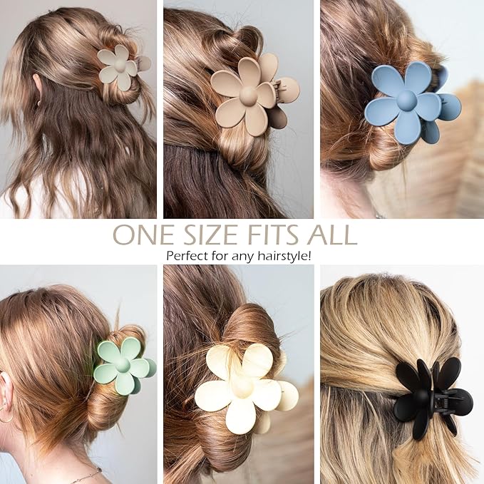 Flower Hair Clips 6 PCS Flower Claw Clips Daisy Clips for Women Matte Large Claw Clips Strong Hold Jaw Clamps Hair Accessories for Thick Hair 6 Colors