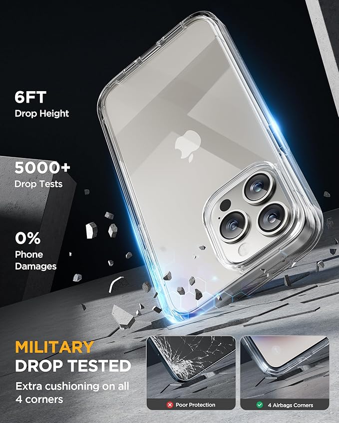 Miracase Glass Series for iPhone 15 Pro Max Case 6.7 Inch, Full-Body Drop Proof Phone Case for iPhone 15 Pro Max with Built-in 9H Tempered Glass Screen Protector + Camera Protector, Clear
