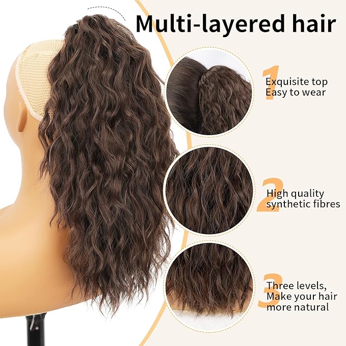 ORSUNCER Ponytail Extension 18" Curly Pony Tail Clip in Claw Ponytail Fluffy Natural Looking Synthetic Hairpiece for Women