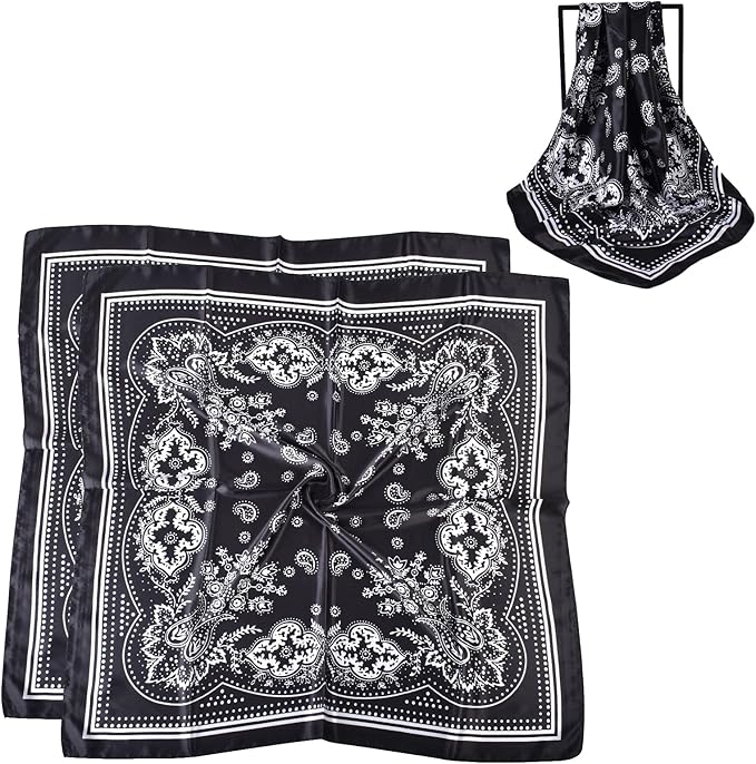 35 x 35 Women's Fashion Pattern Large Square Silk Like Hair Scarf Head Sleeping Wrap Satin Neck Bandana for Gift…