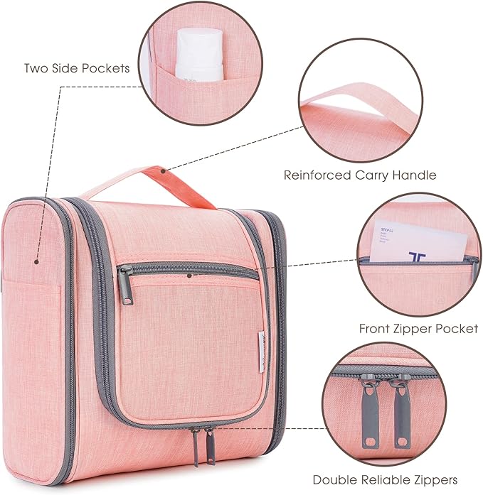 Narwey Hanging Toiletry Bag for Women Travel Makeup Bag Organizer Toiletries Bag for Cosmetics Essentials Accessories(Large, Pink)