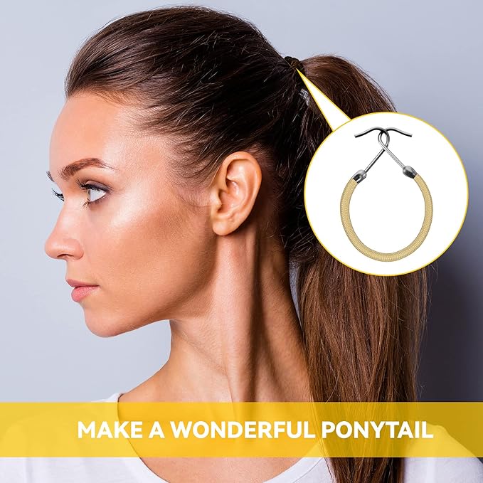 15 Pieces Elastic Hook Hair Tie Styling Ponytail Holder Hooks Cord for Curly Long Hair(Blonde)