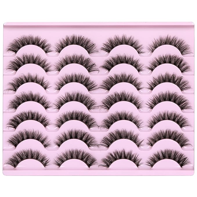 Newcally Lashes Mink False Eyelashes Natural Look Wispy Clear lash Band Fake Eyelashes Volume 3D Curly Strip Volume Cat Eye Lashes Pack 14 Pairs