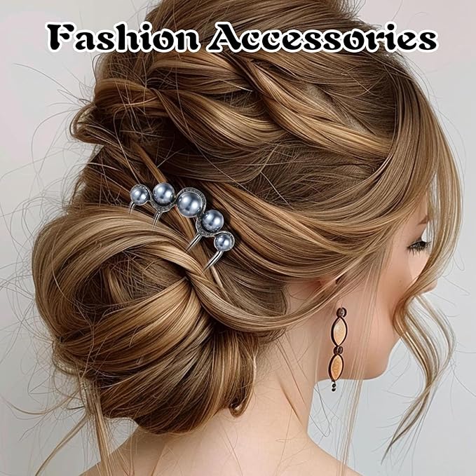2Pcs Pearl U Shaped Hair Pins Metal Hair Fork Clips, Elegant Bridal Hair Side Comb Hair Pin for Women Girls, French Pearl Hair Styling Accessories for Bridal Wedding Daily Party Holiday