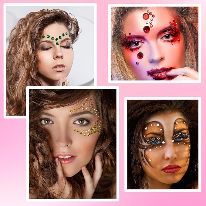 NIACONN 1760 Pcs Multicolor Hair Jewels Face Gems Stick on, Self Adhesive Glitter Rhinestones Stickers for Women Body Eyes Nails Festival Halloween Makeup & Crafts