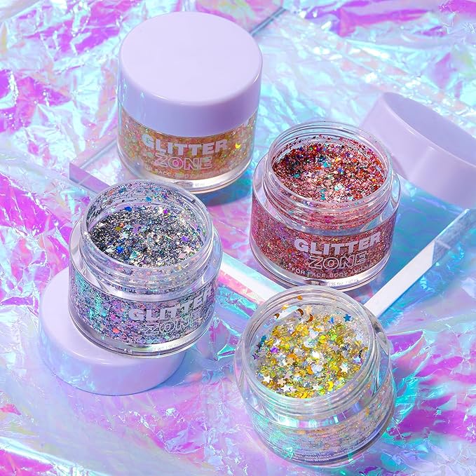 2 Pack Body Glitter Gel - Cosmetic-Grade, Color Changing Christmas Glitter Makeup for Face, Body, and Hair, Safe and Easy to Use, Perfect for Festivals Parties (01 Golden Mirage + 02 Stardust Pink)