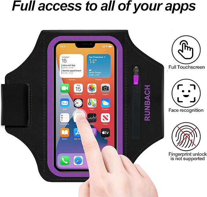Armband for Samsung Galaxy S25/S24/S23/S22/S21/S20/S10/S9/S8,Galaxy A01/A8/A10e/A20e/A41/M01/Xcover 5,Water Resistant Sport Armband with Zipper Slot for Galaxy Buds (Purple)