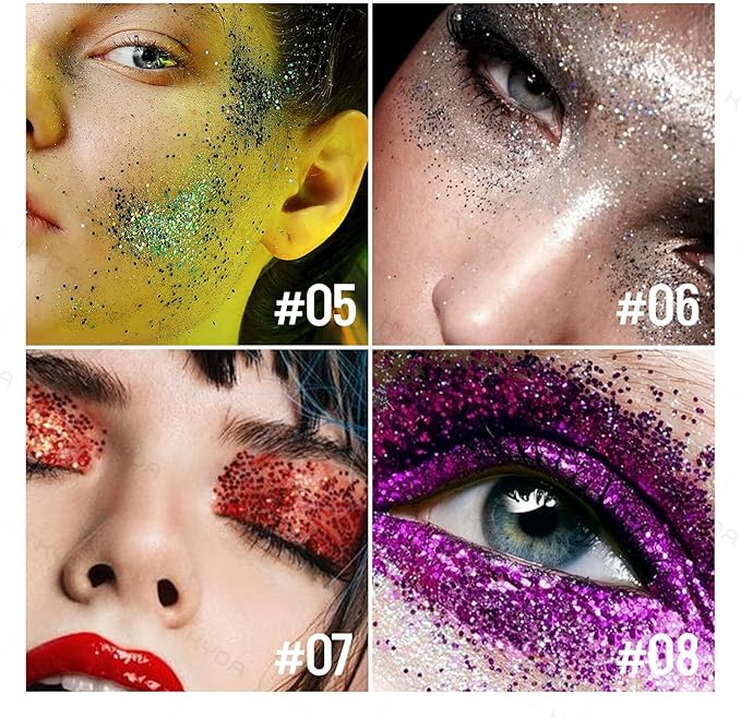 KYDA Body Glitter Stick, Chunky Glitter Gel for Face Body Hair, Sparkling Holographic Mermaid Sequins Paint, Waterproof Multiuse Makeup Glitter Gel, Golden
