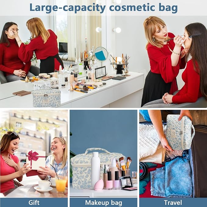 1pc Large Makeup Bag, Cute Cosmetic Bag for Women Girls, Floral Coquette Aesthetic Toiletry Bag, Travel Make Up Organizer Bag (colourful)