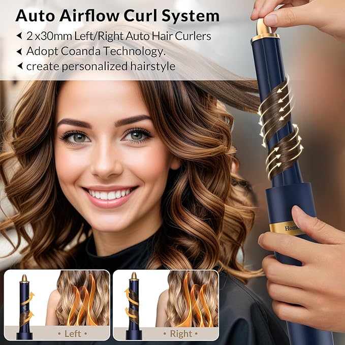 4-in-1 Hot Air Hair Styler & Hair Dryer Brush - 110,000RPM High Speed Ionic Blow Dryer for Fast Drying, Curling & Straightening - Suitable for Straight, Wavy, Curly, Coily Hair - No Heat Damage