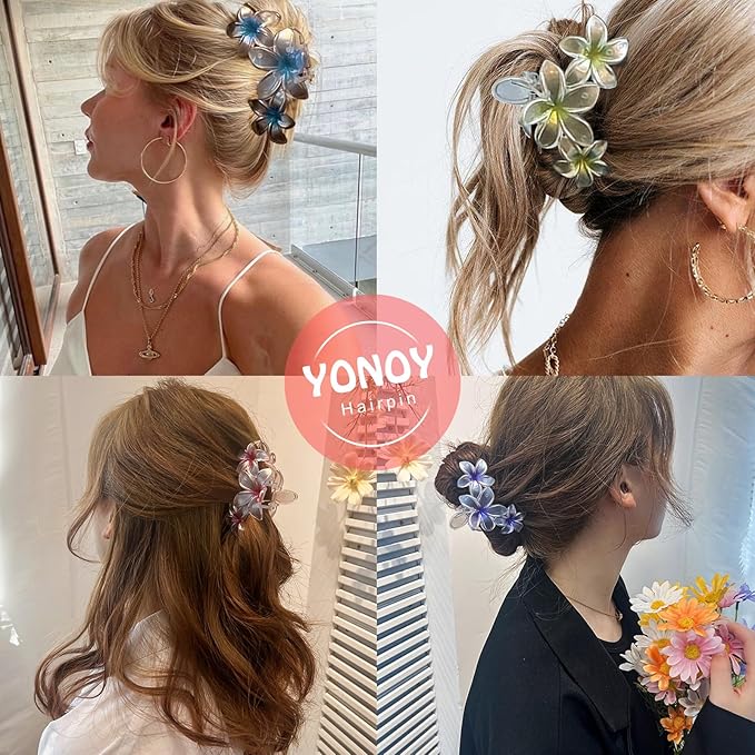 6Pcs Flower Hair Clips for Women, Non-Slip Matte Hawaiian Plumeria Hair Accessories, Large Banana Cute Clip Beach Flower (Pearlescent Color)