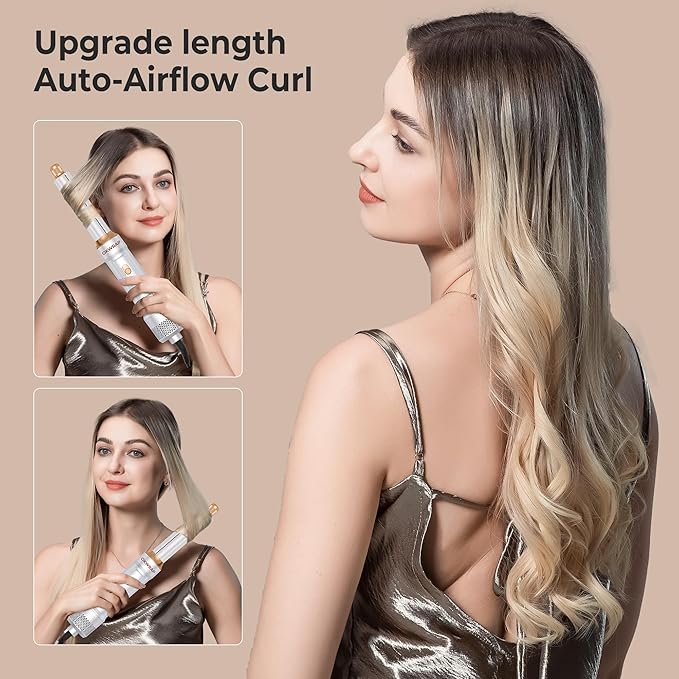 6 in ONE Blow Dryer Brush,Air Curling Iron Round Brush for Blow Out 1000W,Ionic Hair Dryer Brush for Women, Blowout Brush Air Styler Curler (Golden White)